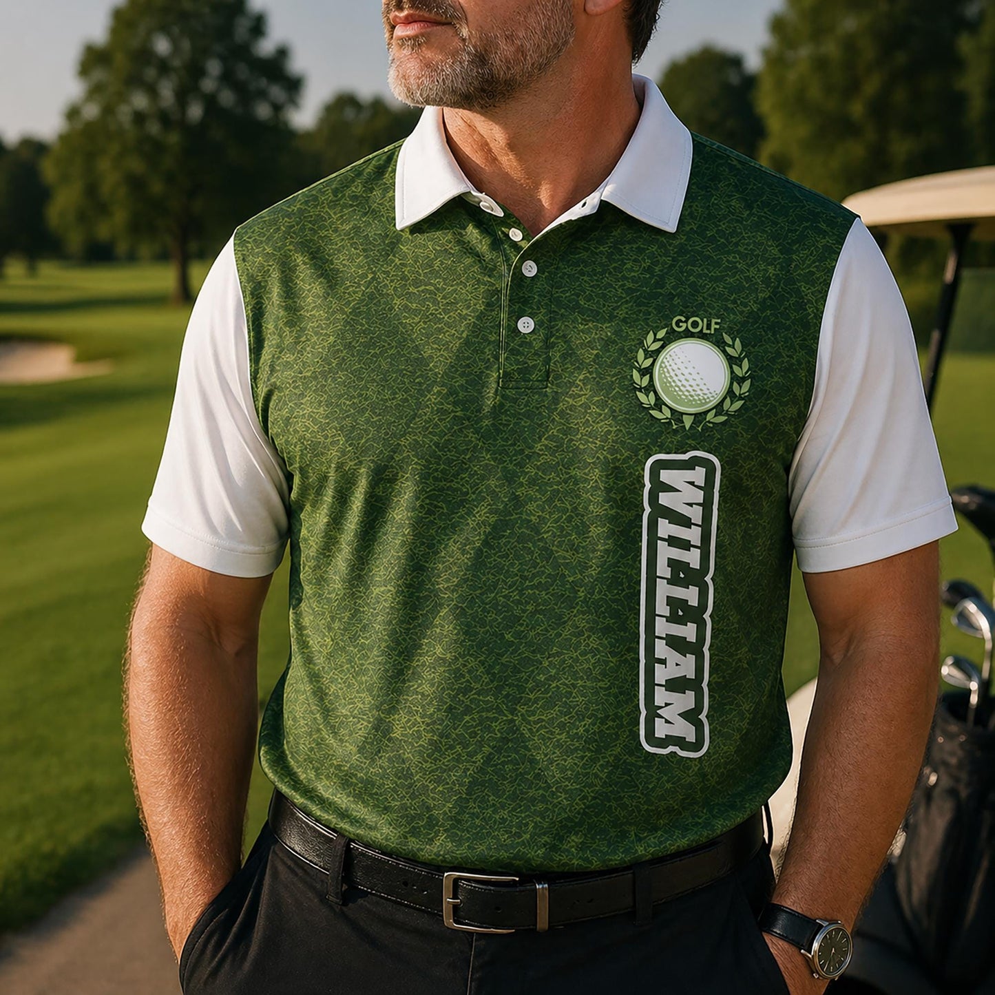 Green Grass Golf Polo Shirt, Custom Golf Shirt for Men Dad, Golf Lover Gift