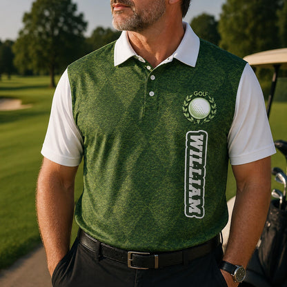 Green Grass Golf Polo Shirt, Custom Golf Shirt for Men Dad, Golf Lover Gift