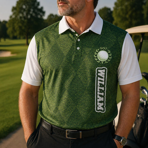 Green Grass Golf Polo Shirt, Custom Golf Shirt for Men Dad, Golf Lover Gift