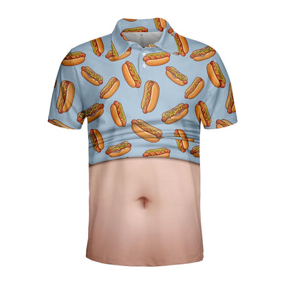 Hot Dog Belly Polo Shirt for Men, Dad Bod Illusion Shirt, BBQ Party Polo