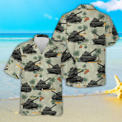 Tank Tropical Hawaiian Shirt, Military Beach Button Up Shirt