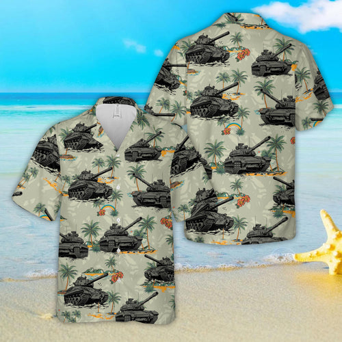 Tank Tropical Hawaiian Shirt, Military Beach Button Up Shirt