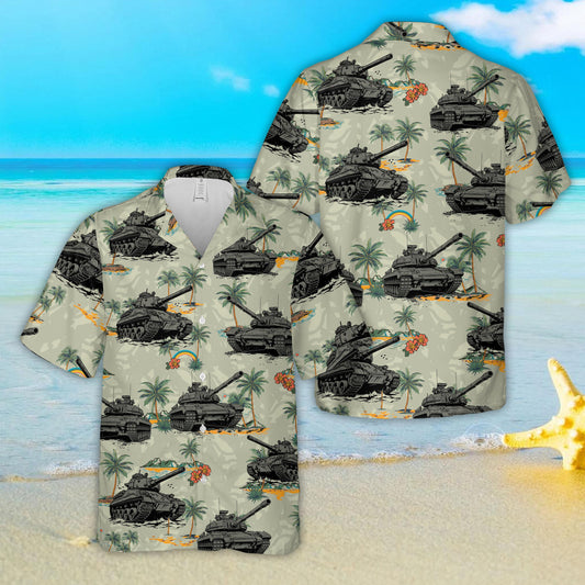 Tank Tropical Hawaiian Shirt, Military Beach Button Up Shirt