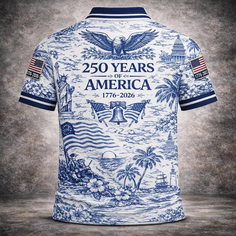 America 250 Polo Shirt, Vintage Patriotic USA Eagle Golf Shirt for Men