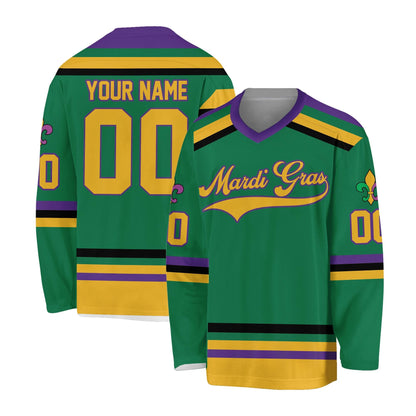 Personalized Mardi Gras Hockey Jersey, Custom Name Mardi Gras Hockey Jersey