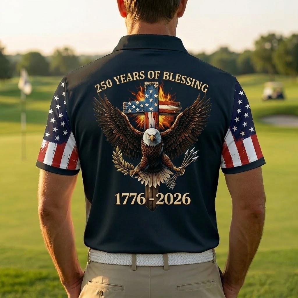 USA Patriotic Christian Eagle Golf Polo Shirt, 4th of July Shirt