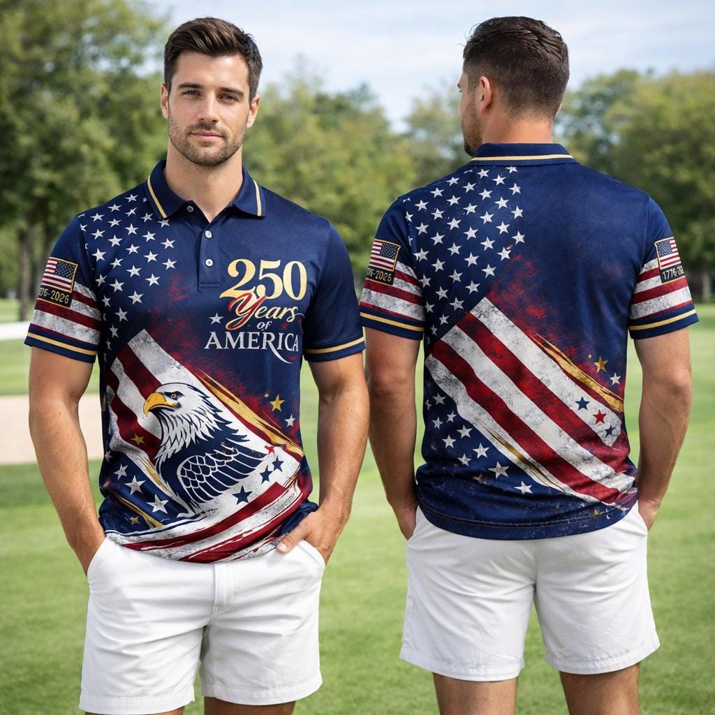 USA 250th Anniversary Couple Polo Shirt, American Flag 1776–2026 Patriotic Polo
