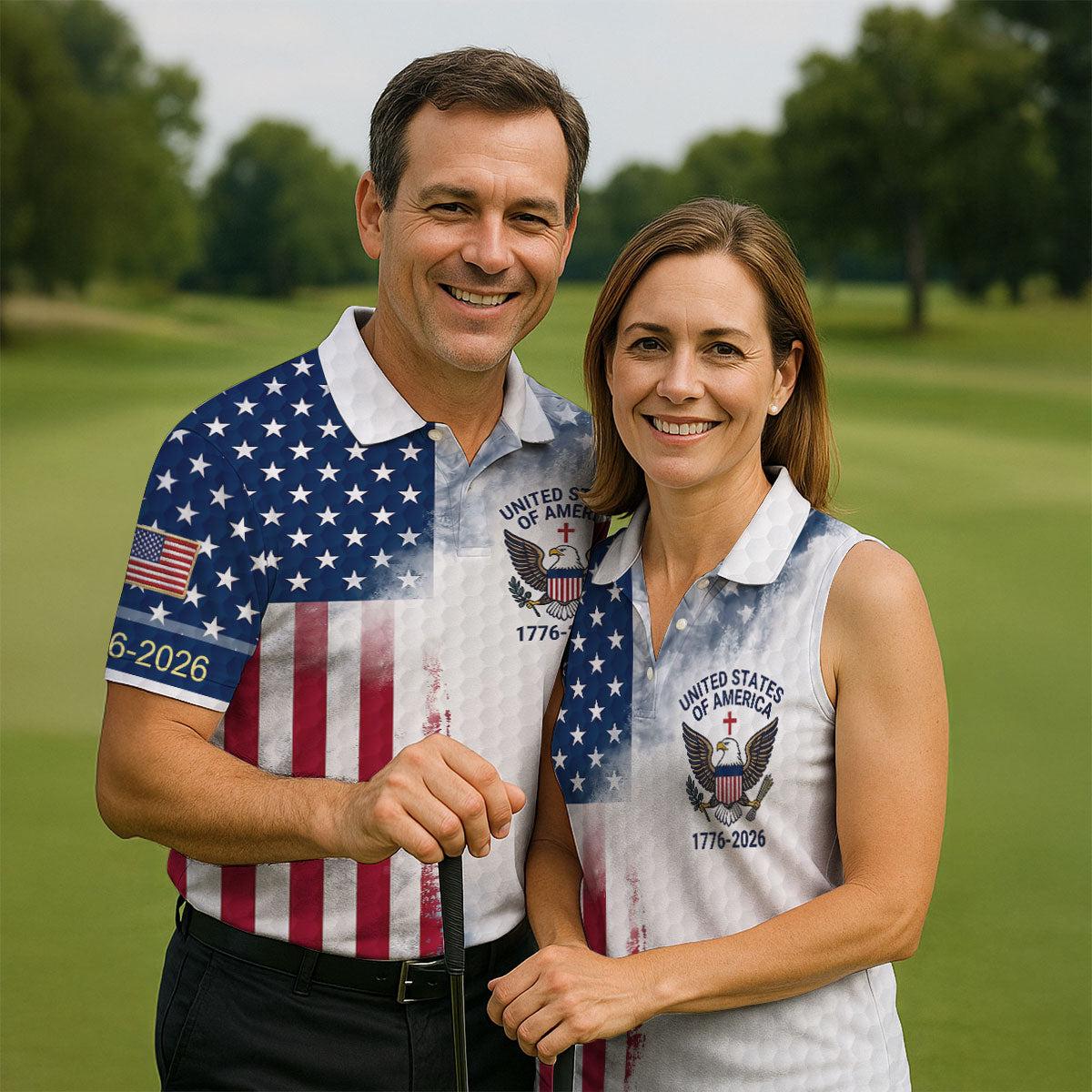 USA 250th Anniversary Golf Patriotic American Flag Polo Shirt