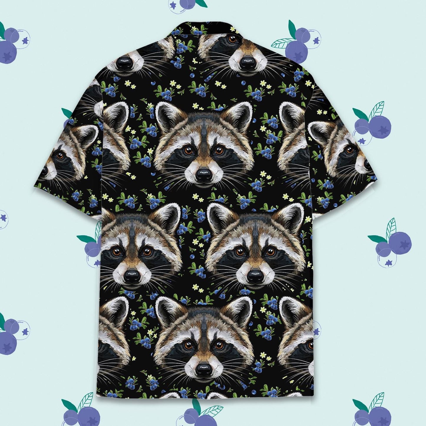 Raccoon Hawaiian Shirt for Men Women Youth, Blue Berry & Raccoon Print