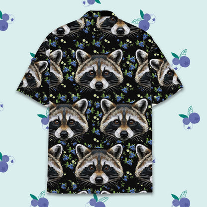 Raccoon Hawaiian Shirt for Men Women Youth, Blue Berry & Raccoon Print