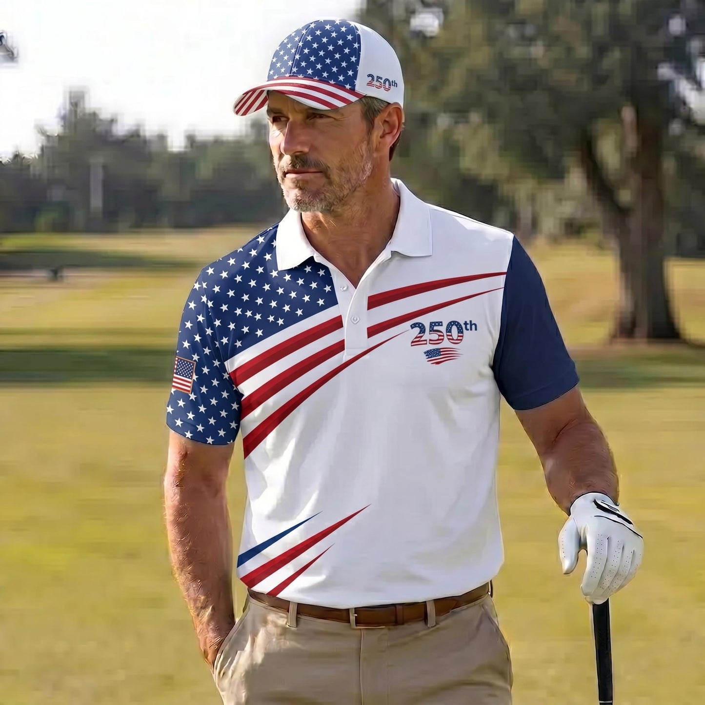USA 250th Anniversary Golf Polo Shirt American Flag Couple Shirt