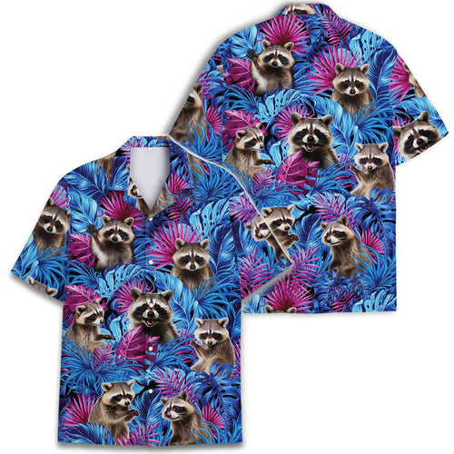 Raccoon Hawaiian Shirt - Tropical Mens Button Down