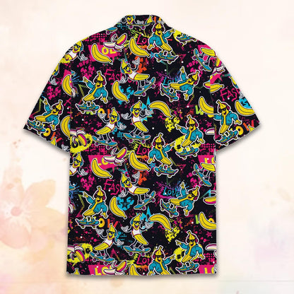 Banana Skateboard Hawaiian Shirt for Men Women Youth, Tropical Fruit Summer Aloha Shirt