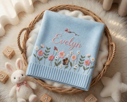 Personalized Embroidery Wildflower Baby Blanket with Name
