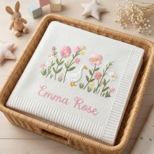 Personalized Embroidered Goose Floral Baby Blanket
