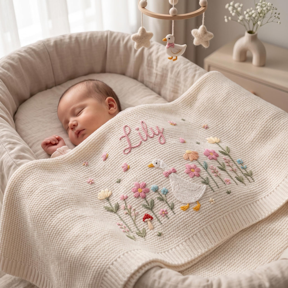 Personalized Embroidered Goose Baby Blanket with Name