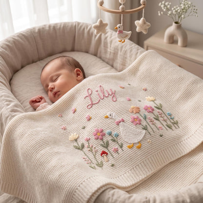 Personalized Embroidered Goose Baby Blanket with Name