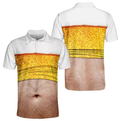 Beer Belly Polo Shirt for Men, Dad Bod Illusion Shirt, Drinking Party Polo, Summer BBQ Joke Shirt