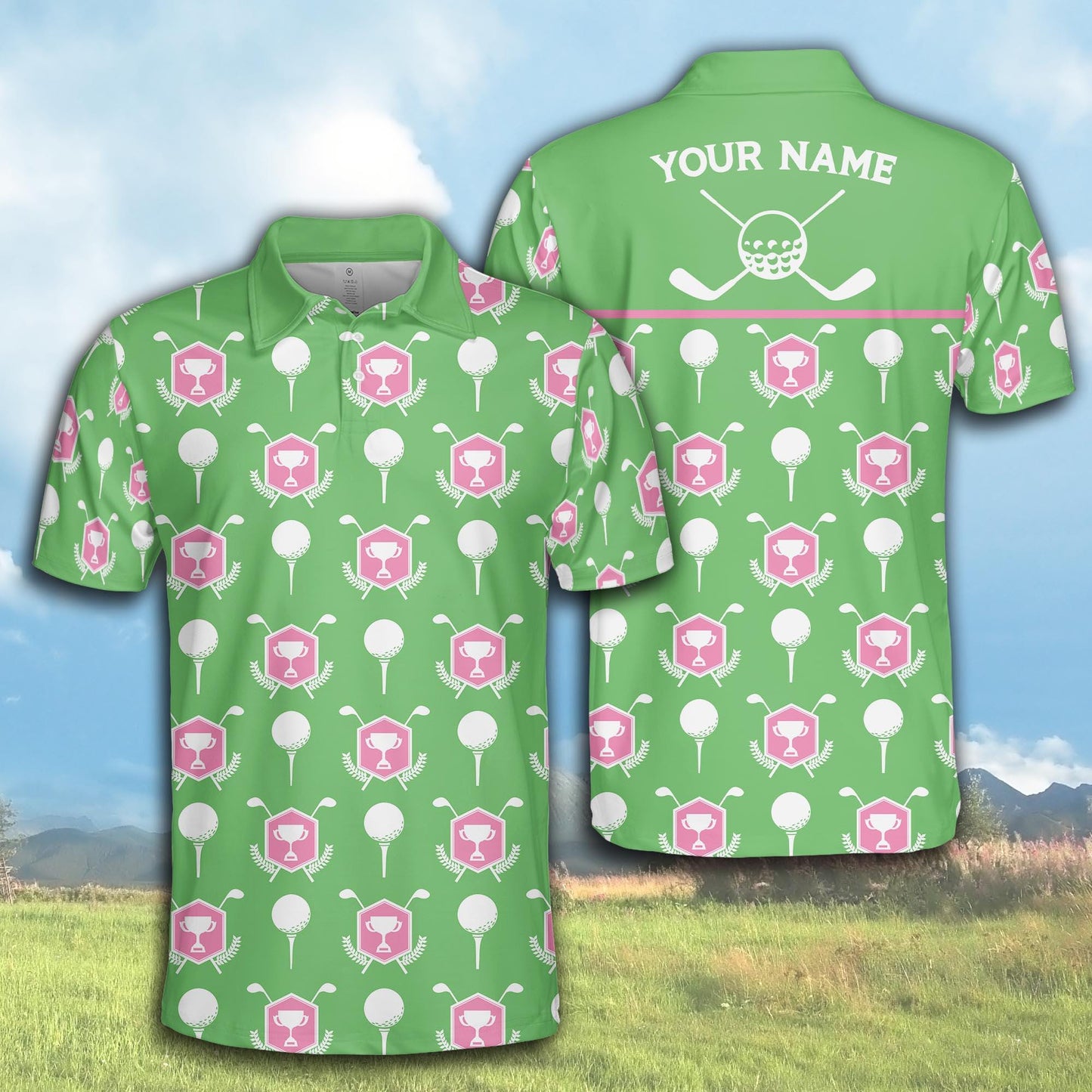 Personalized Name Golf Polo Shirt, Custom Color Argyle Short Sleeve Polo Shirt
