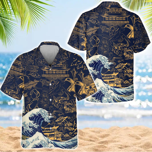 Caseyathletic Japanese Wave Samura Hawaiian Shirt
