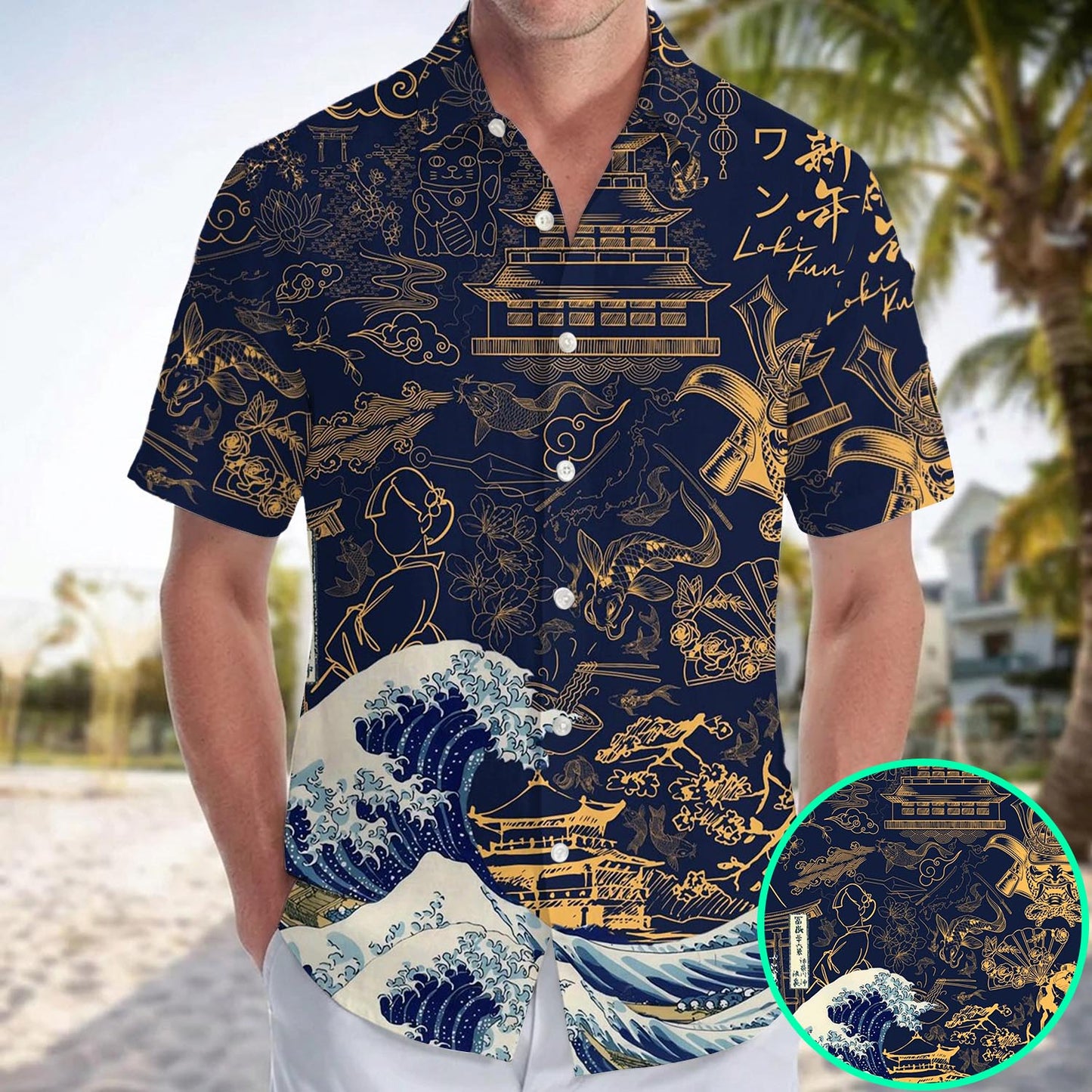 Caseyathletic Japanese Wave Samura Hawaiian Shirt