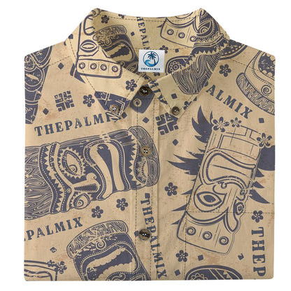 Hawaiian Vintage Pictorial Tiki Totem Retro Printed Shirt