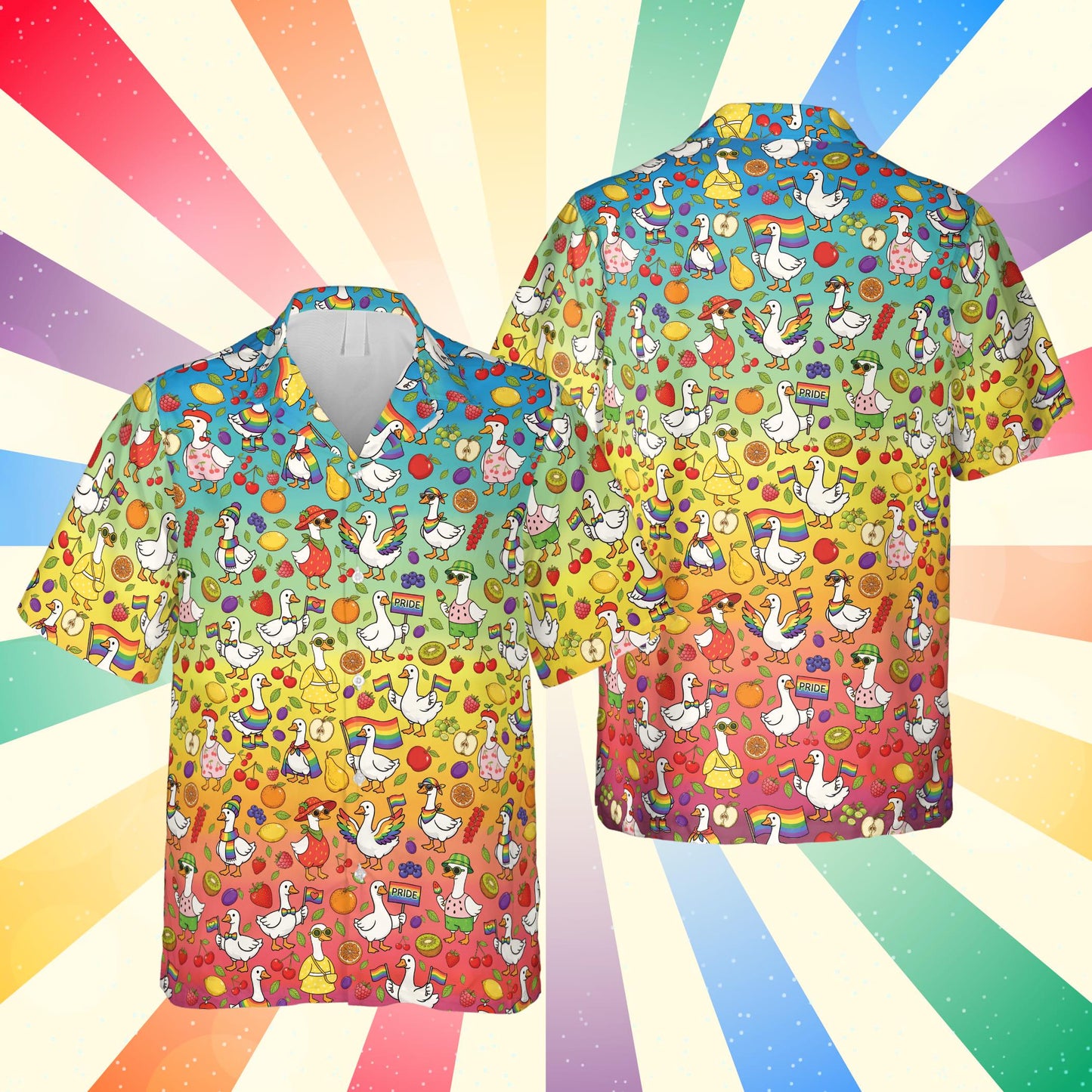 Rainbow Goose Hawaiian Shirt, LGBTQ Pride Shirt, Funny Goose Aloha Shirt