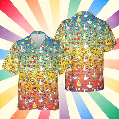 Rainbow Goose Hawaiian Shirt, LGBTQ Pride Shirt, Funny Goose Aloha Shirt