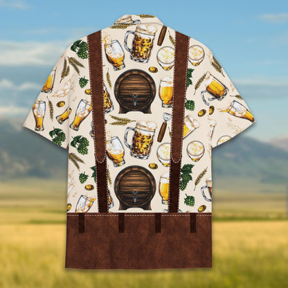 Oktoberfest Beer Hawaiian Shirt for Men Women, Funny Lederhosen Costume Shirt