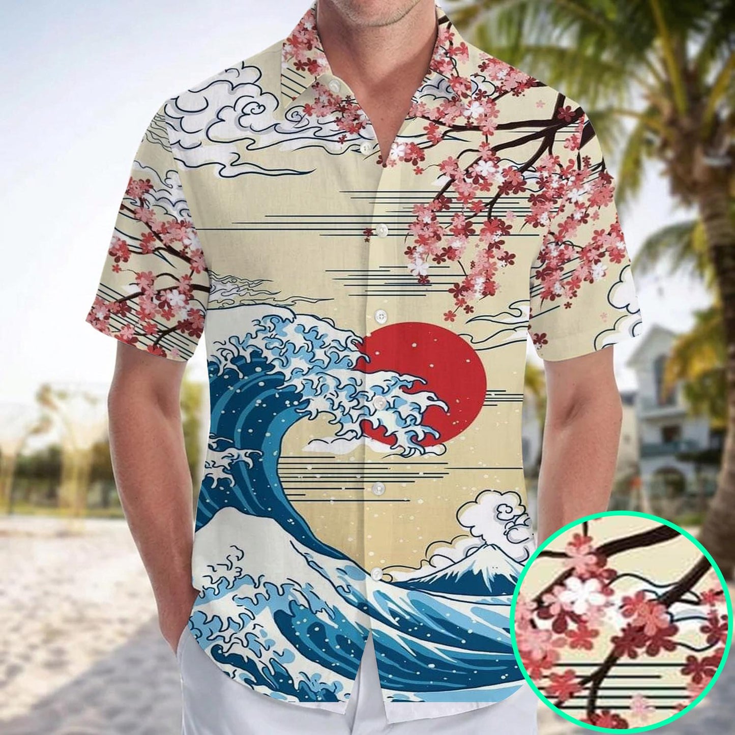 Caseyathletic Japanese Wave Sakura Hawaiian Shirt