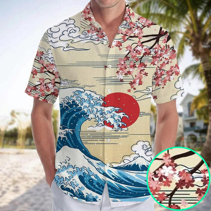Caseyathletic Japanese Wave Sakura Hawaiian Shirt