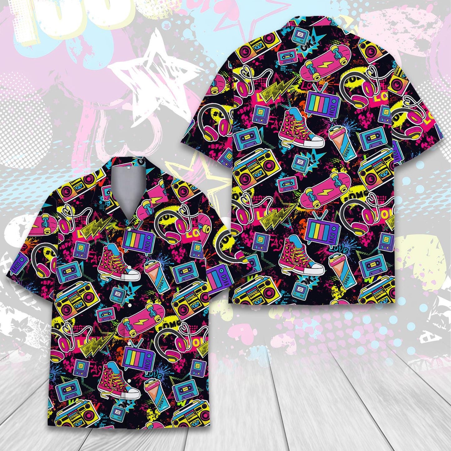 Retro 80s Pop Art Hawaiian Shirt for Men Women Youth