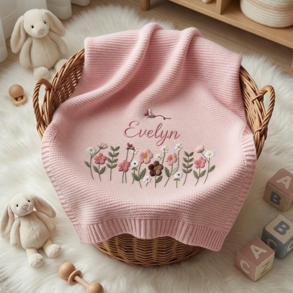 Personalized Embroidery Wildflower Baby Blanket with Name
