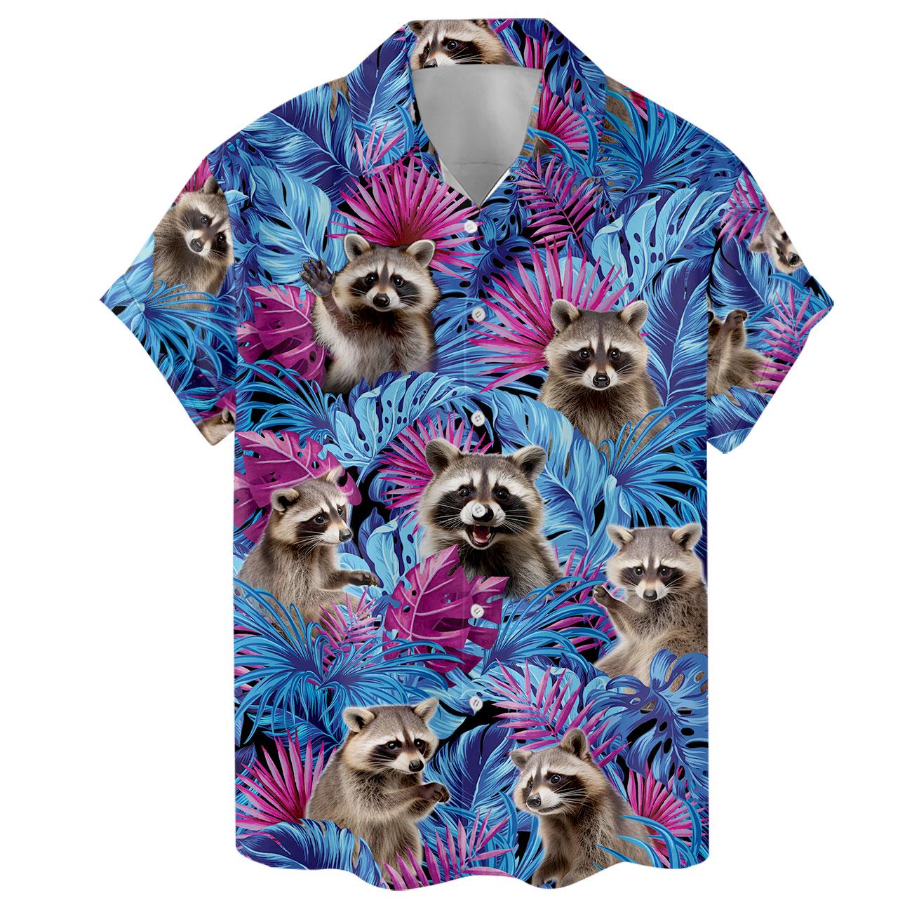 Raccoon Hawaiian Shirt - Tropical Mens Button Down