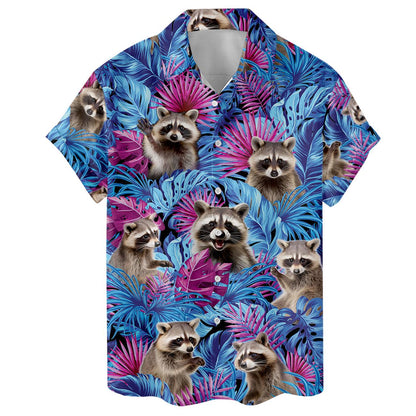 Raccoon Hawaiian Shirt - Tropical Mens Button Down