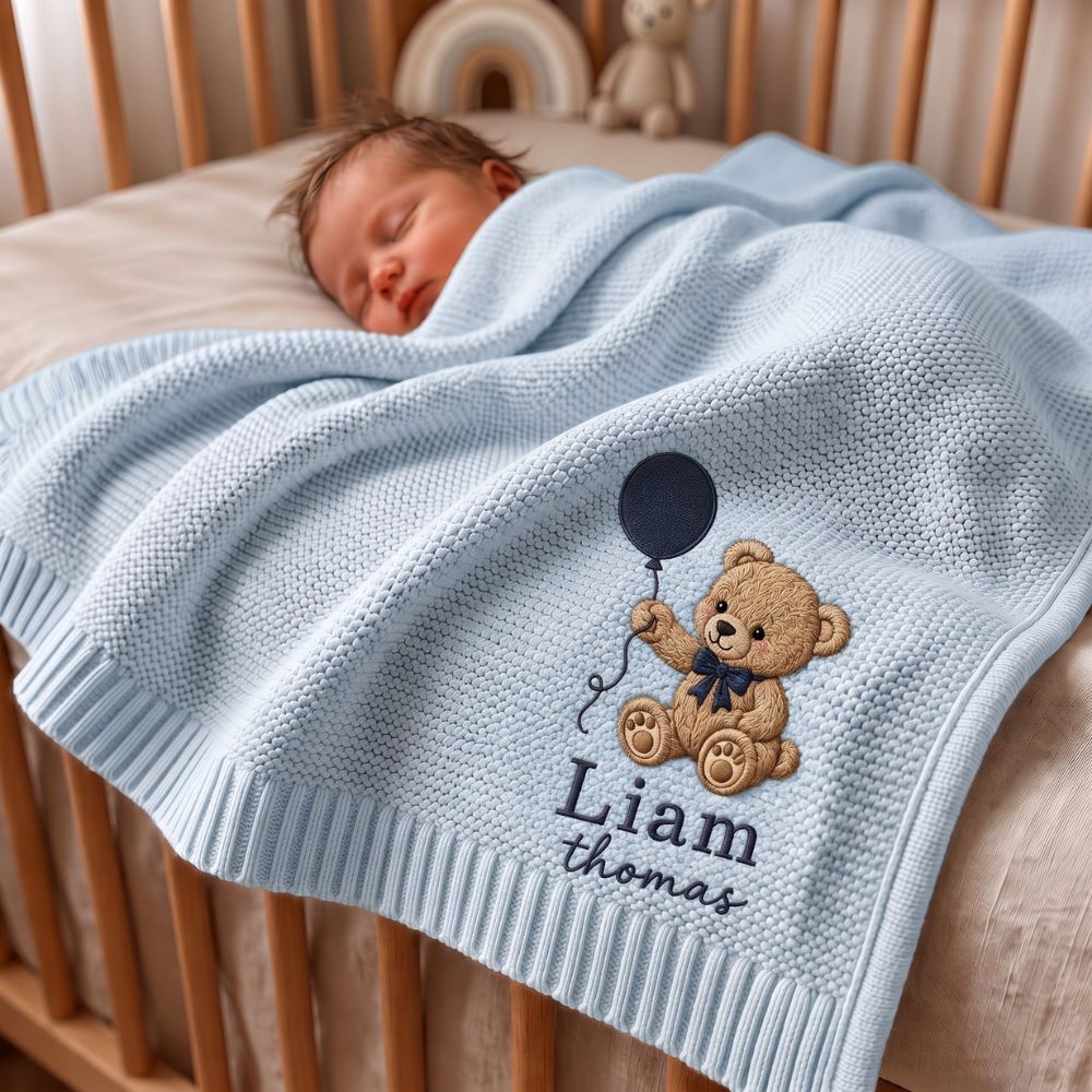 Personalized Teddy Bear Embroidered Baby Blanket