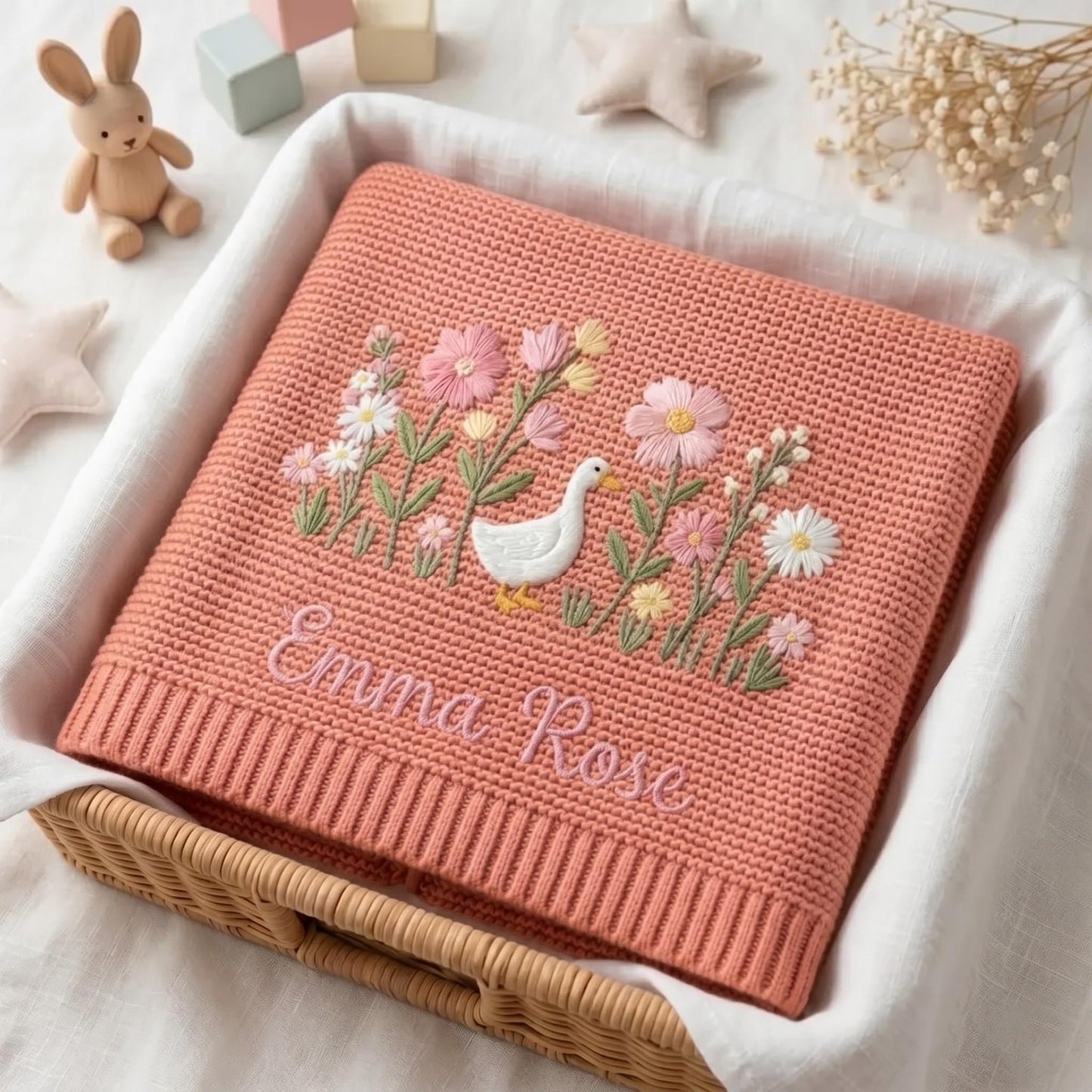 Personalized Embroidered Goose Floral Baby Blanket