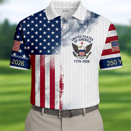 USA 250th Anniversary Golf Patriotic American Flag Polo Shirt