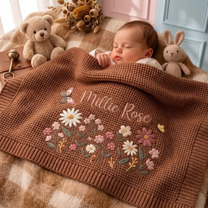 Personalize Embroidered Floral Baby Blanket