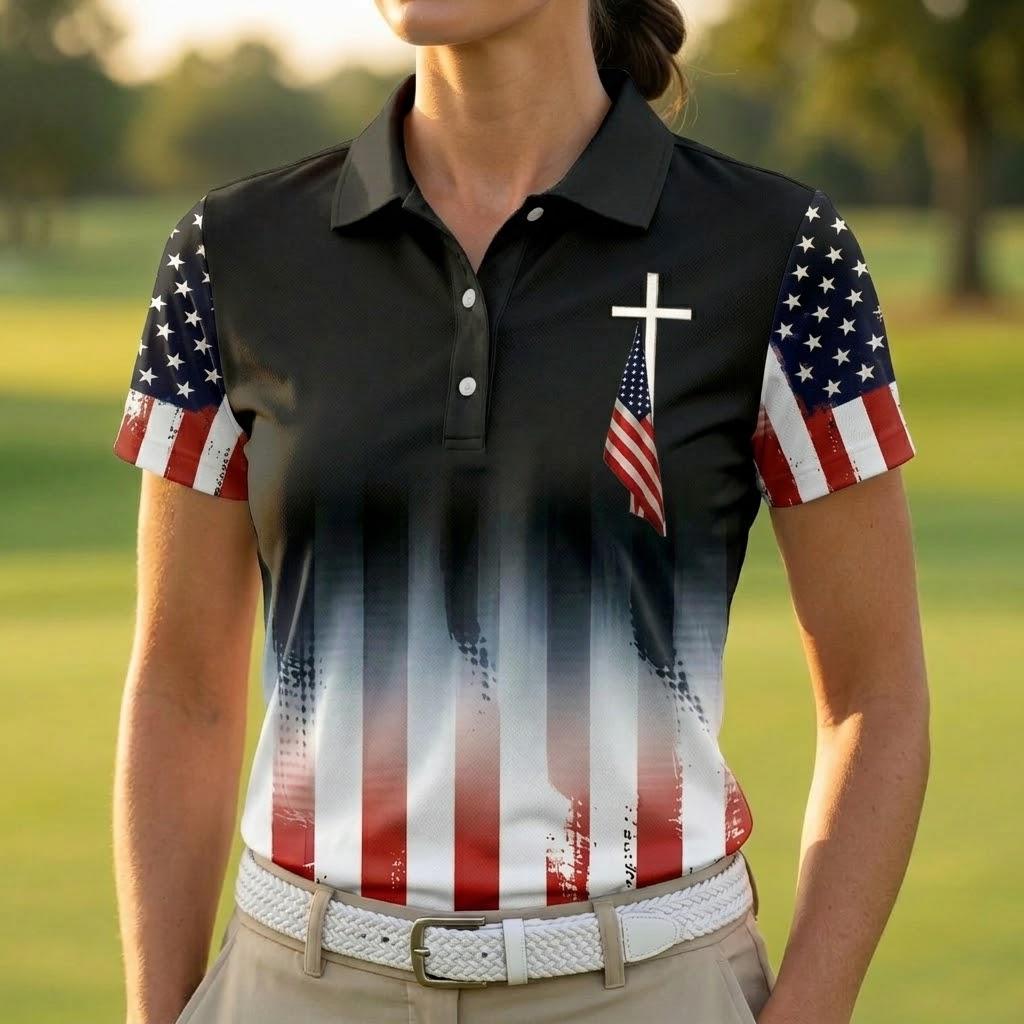 USA Patriotic Christian Eagle Golf Polo Shirt, 4th of July Shirt