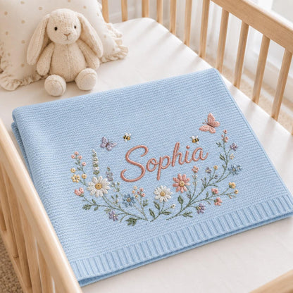 Personalized Embroidery Floral Wreath Baby Blanket