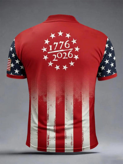 Vintage Distressed American Flag Polo, 1776–2026 Celebration Shirt