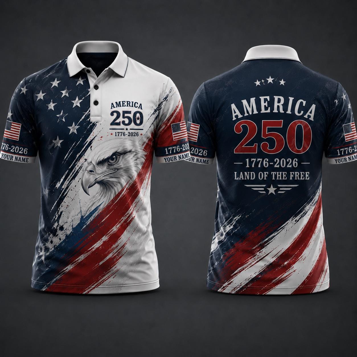 Custom America 250 Polo Shirt Patriotic Eagle USA Polo Shirt