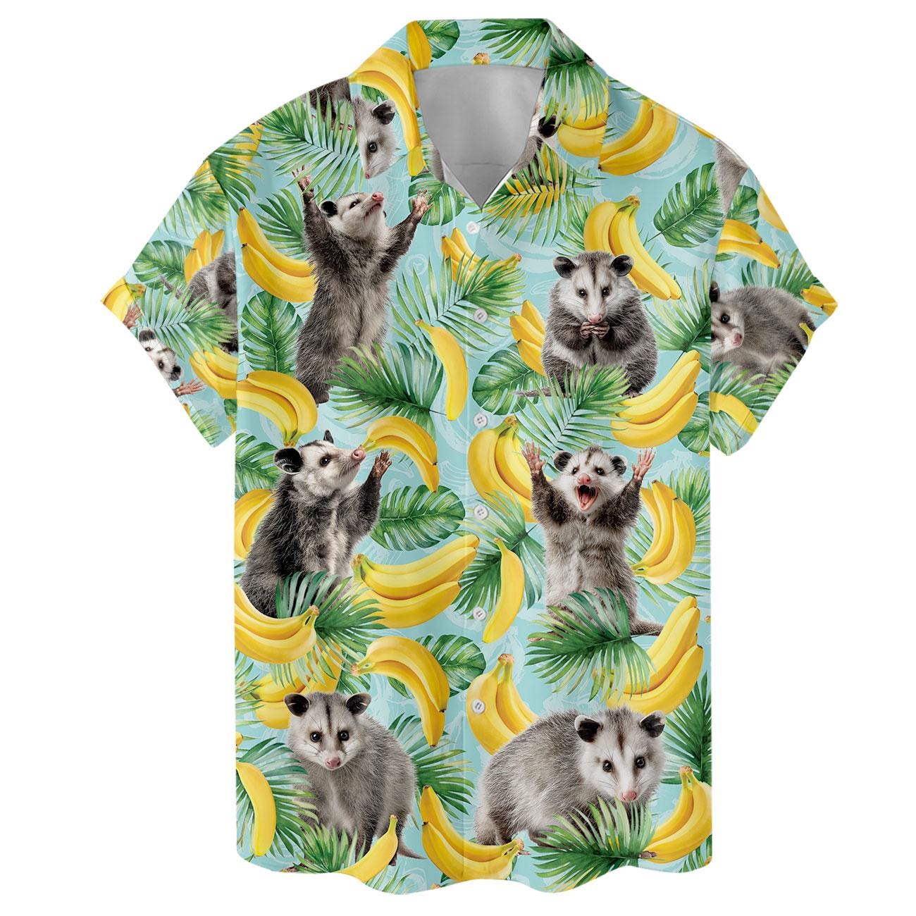 Opossum Hawaiian Shirt: Mens Banana Tropical Print, 80s Style