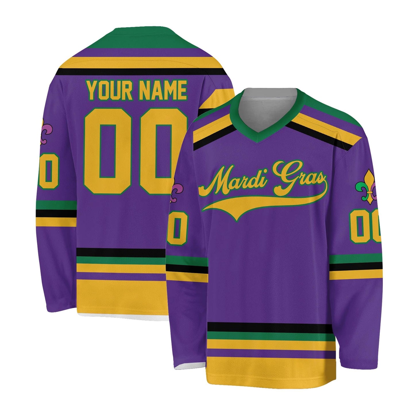 Personalized Mardi Gras Hockey Jersey, Custom Name Mardi Gras Hockey Jersey