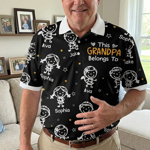 This Grandpa Belongs To Doodle Personalized Polo Shirt, Father's Day Gift for Grandpa, Custom Grandpa Shirt