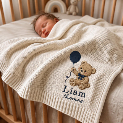 Personalized Teddy Bear Embroidered Baby Blanket