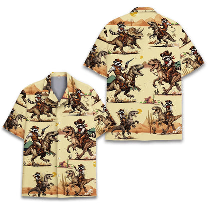 Raccoon Riding Dinosaur Aloha Shirt, Funny Wild West Gift