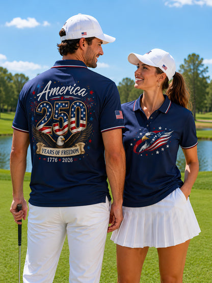USA Flag Eagle Golf Polo Shirt, 250 Years of America Patriotic Shirt