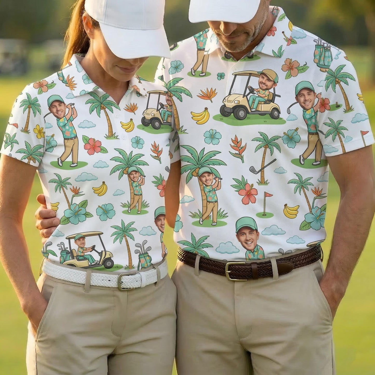 Personalized Face Photo Golf Polo Shirt, Father's Day Gifts